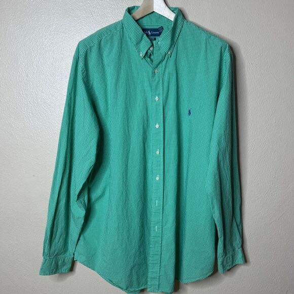 Ralph Lauren Shirt Mens 2XLT Green Check Button Down Long Sleeve Classic Fit - Picture 1 of 12